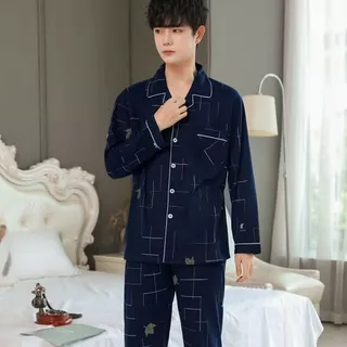 Pijamas Masculinos Primavera E Outono Solto Manga Comprida Cardigan Fino Pai De Meia-Idade Masculino Plus Size Roupas Para Casa De em Oferta na Shopee