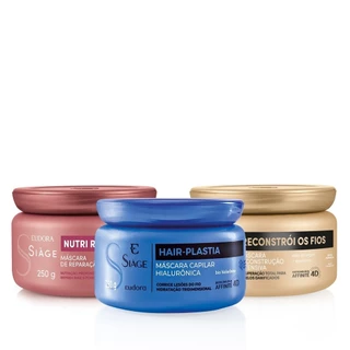 Combo Siàge Máscaras: Hair-Plastia 250g + Nutri Rosé 250g + Reconstrói Os Fios 250g em Oferta na Shopee