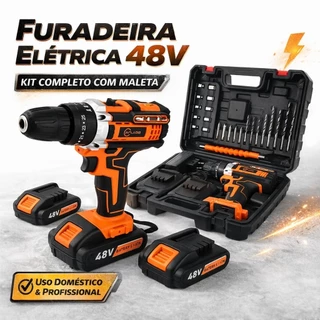 Furadeira Parafusadeira Sem Fio 48V Impacto com 2 Baterias Recarregáveis