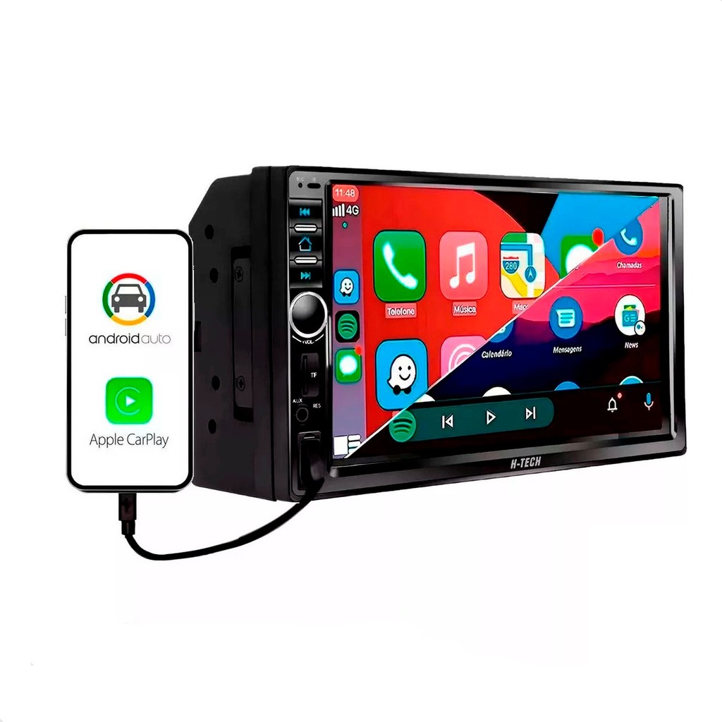 Central Multimidia Auto CarPlay Android Auto 7" Polegadas USB ...