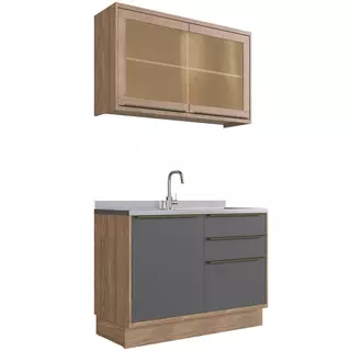 Cozinha Modulada Pequena, 2 Peças, Herval Ten 100% MDF com Vidro, 120 cm em Oferta na Shopee