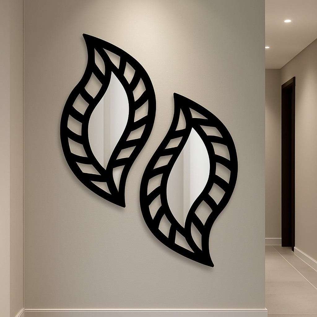 Kit 2 Espelhos Abstratos Folhas Decorativas em MDF Vazado para Sala Quarto Escritório | Shopee Brasil