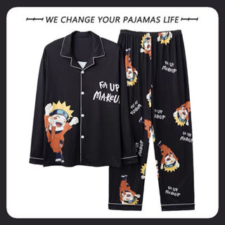 Pijama masculino fofo de manga comprida Naruto, primavera/outono, fino, estilo cartoon, para estudantes e jovens, tamanh em Oferta na Shopee