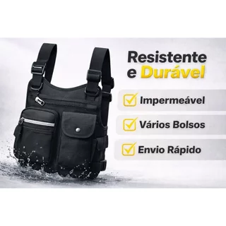 Mochila Pochete Tática Masculina Impermeável Preta Versátil - Bolsa de Peito Esportiva
