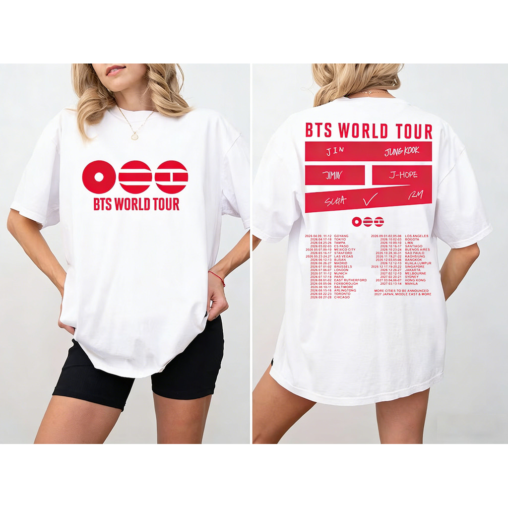 BTS グラフィックプリント Tシャツ Mサイズ Camiseta Feminina Estampa B.T.S Turnê Mundial 2026 Army Merch BTS