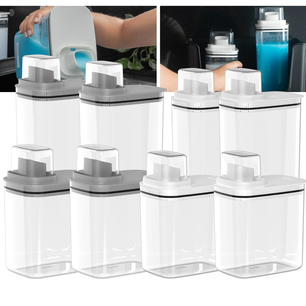 Kit 4 Peças Dispenser Flow 1,5 E 2,3 Litros Sabão Líquido Amaciante Produtos Limpeza Lavanderia