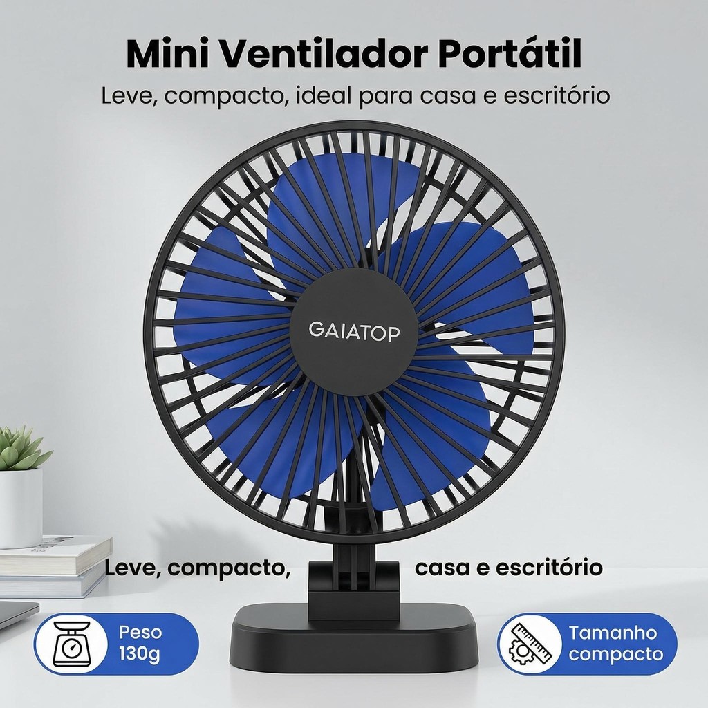 MINI Ventilador Portátil de Mesa Gaiatop Tf30 3 Velocidades com Cabo USB Ultra Silencioso