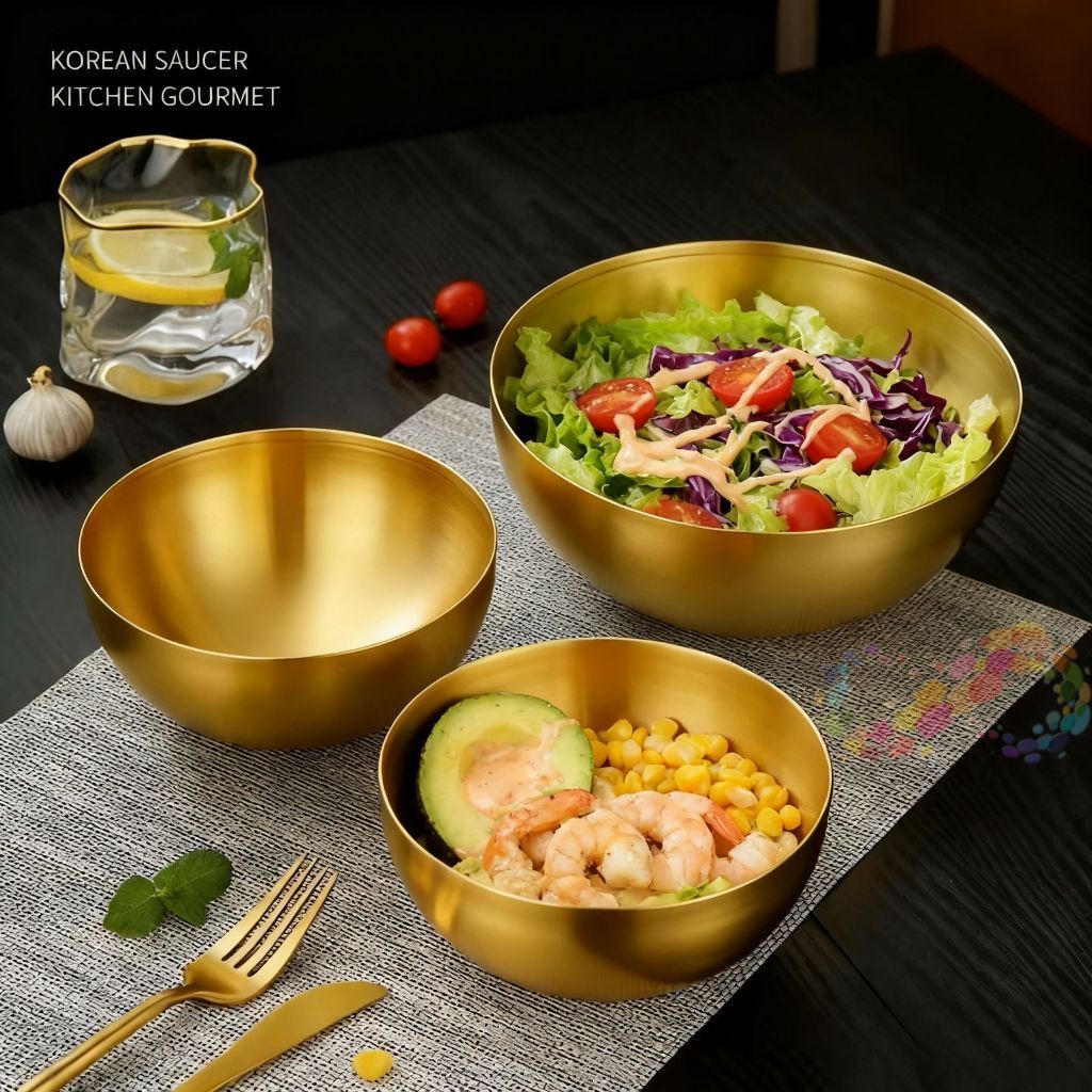 Tigela de Salada Dourada em Aço Inox – Bowl Multiuso Resiste