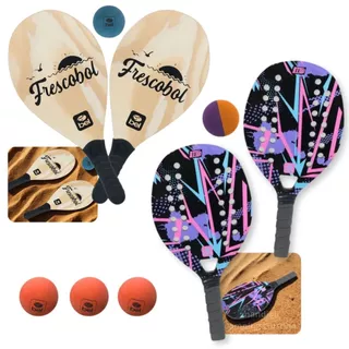 Kit 2 Raquetes para Beach Tennis Lilas + Jogo Frescobol em Madeira + 5 Bolinhas em Oferta na Shopee
