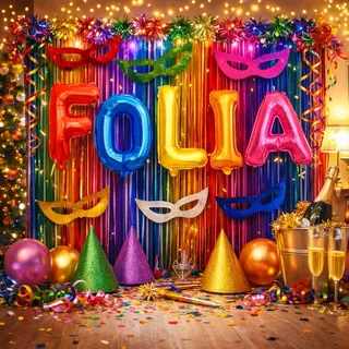 Kit Decoração Carnaval COM cortinas Palavra Folia e Mascaras festas eventos vitrines
