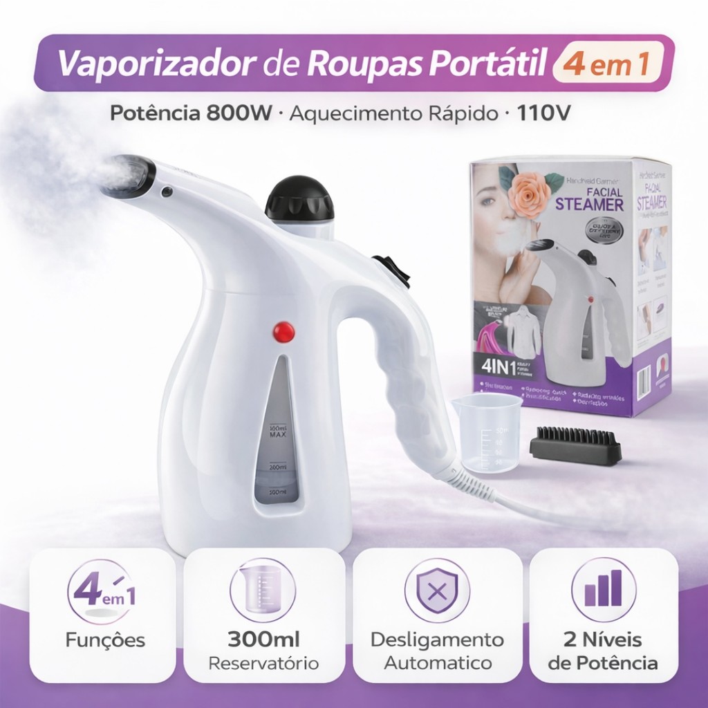 Vaporizador de Roupas Portátil 800W 110V com Tanque 300ml e Duas ...
