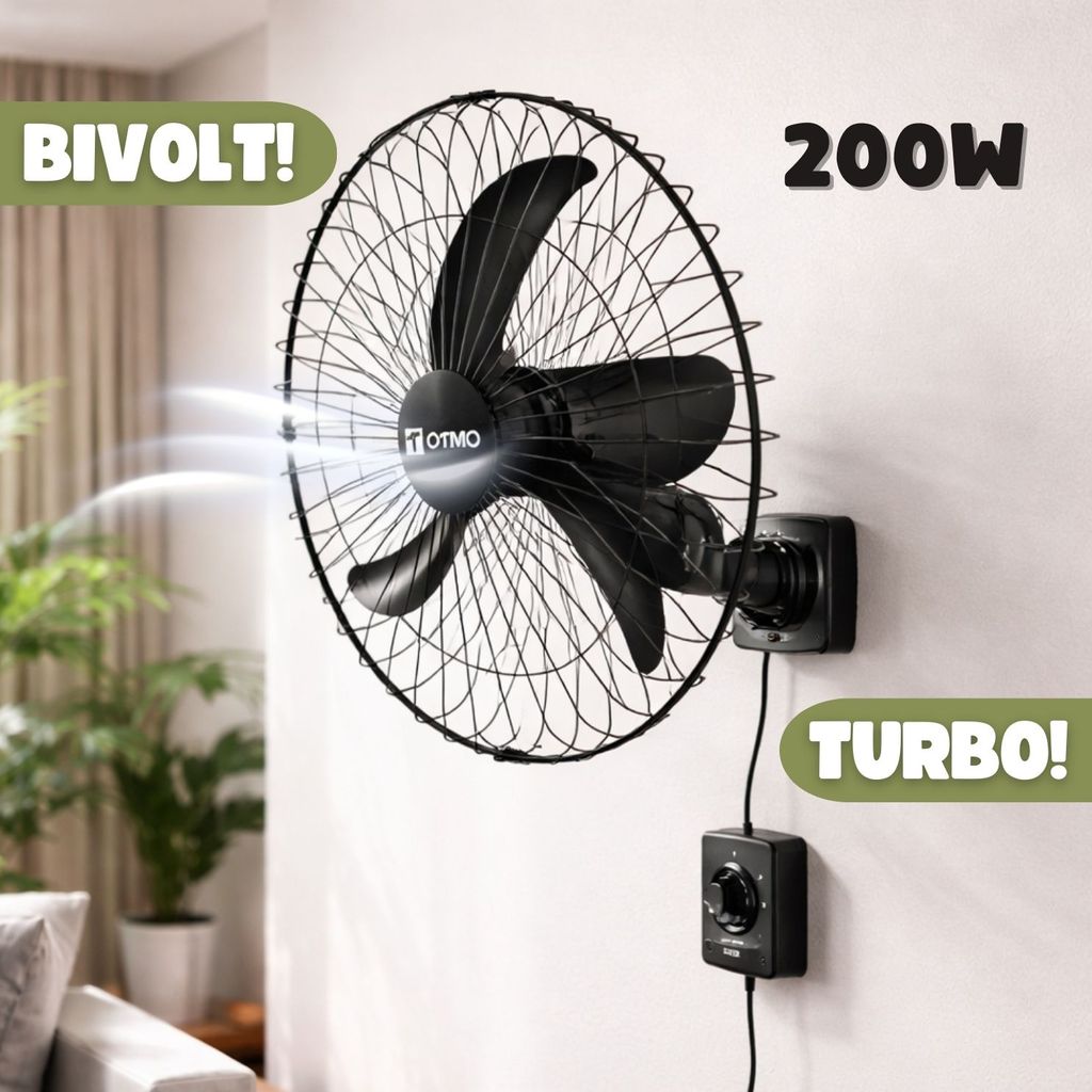 Ventilador de parede 200W Bivolt 3 pas potente 60cm Turbo silencioso 1 ...