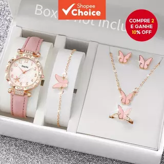 6 Pçs Moda Flores Dial Relógios Femininos Borboleta Conjunto De Jóias Pulseira De Couro Relógio De Pulso De Quartzo (Sem 6 Pçs Moda Flores Dial Relógios Femininos Borboleta Conjunto De Jóias Pulseira De Couro Relógio De Pulso De Quartzo (Sem
