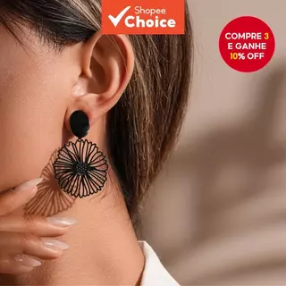 Brincos de pressão femininos, brincos antialérgicos, brincos pendentes pretos e dourados, brincos fofos para meninas em Oferta na Shopee