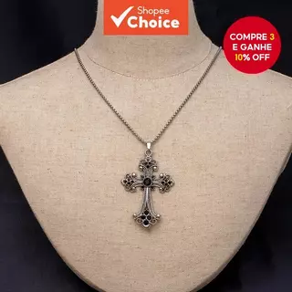 Colar Com Pingente De Cruz Oca Diamantes Coloridos Para Mulheres Joias Retrô em Oferta na Shopee