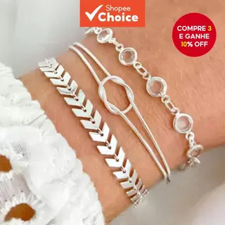 Conjunto De Pulseira De Corrente De Cobra Com Nó De Cristal Multicamadas Em Espinha De Peixe Prateado 3 em Oferta na Shopee