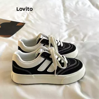 Lovito Tênis Vintage Liso Com Sola Macia De Lona Para Mulheres LFA47114 em Oferta na Shopee