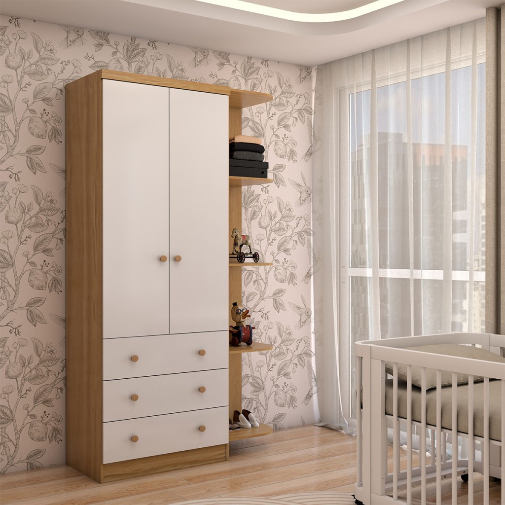 Guarda-Roupa de Bebê Sueño 2 Portas 3 Gavetas 5 Prateleiras 100% Mdf ...