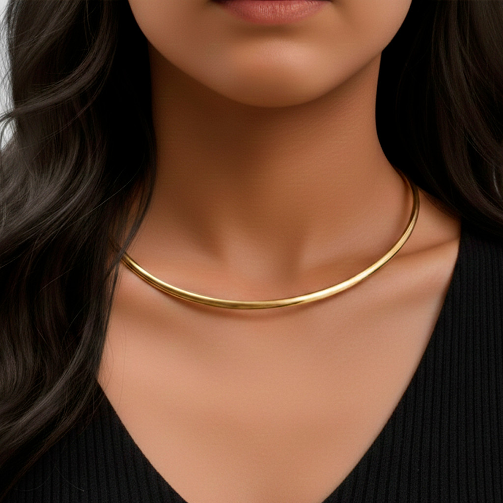 Colar Feminino Aro Liso Choker 3,5mm - Fio Ajustável - Folheado ...