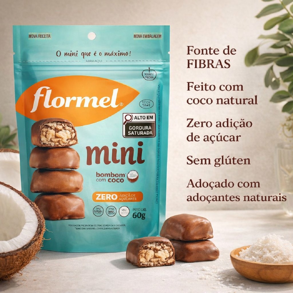 Saco Mini Bombom de Coco FLORMEL Zero Açúcar 60 Gramas | Shopee Brasil