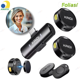 Microfone Lapela Sem Fio Kaidi em Par: Supressão de Ruído, Base Magnética e Compatibilidade USB-C/iPhone