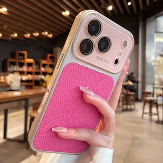 Lichia De Janela Grande De Couro Com Capa De Lente De Vidro Compatível IPhone 17 16 15 14 13 Pro Max Air Proteção Câmera