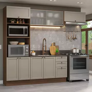 Armário de Cozinha Completa 270 cm Rustic/Crema Vik Madesa 03 em Oferta na Shopee
