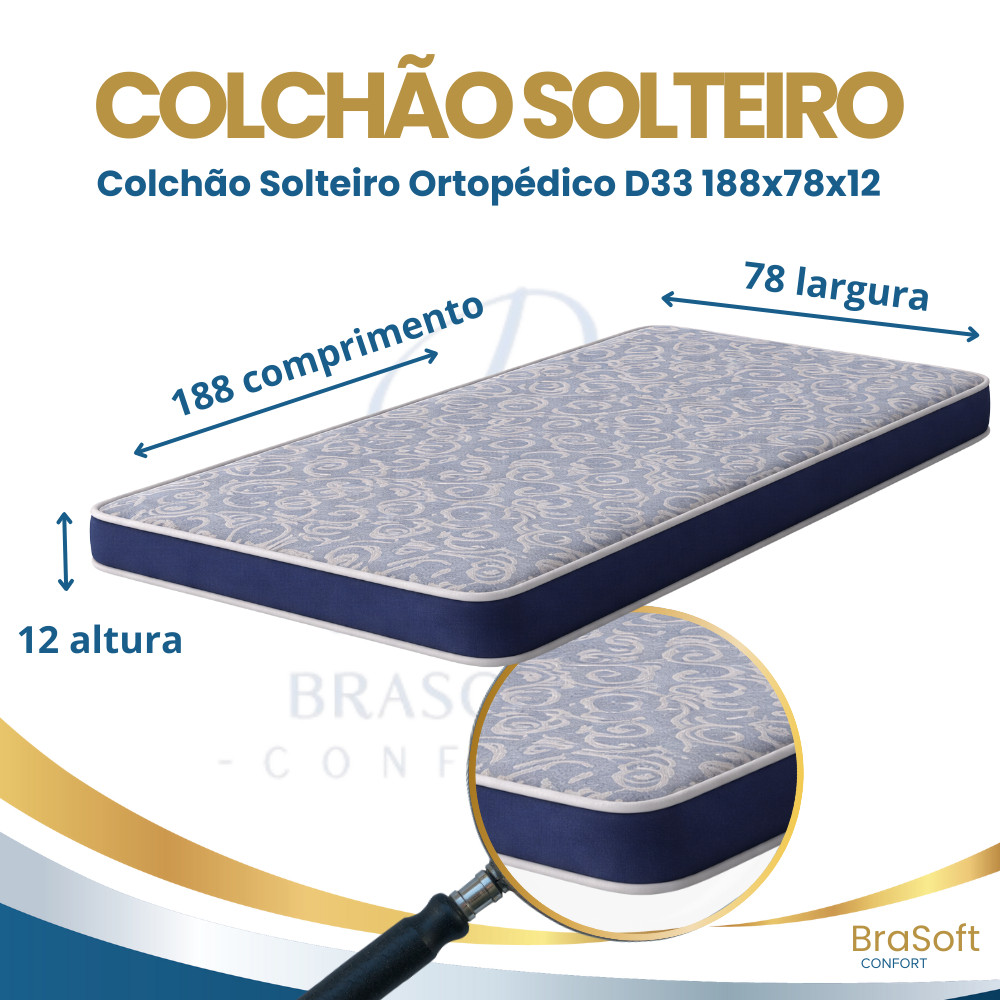 Colchão 100% Espuma Solteiro D33 Semi-Ortopédico Durável Acabamento ...
