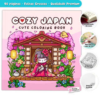 Cozy Japan | Livro de Colorir com Personagens e Cenários Japoneses Encantadores | 40 Páginas 120gr em Oferta na Shopee