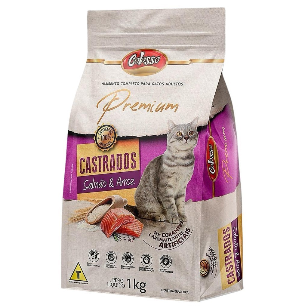 Ração Colosso Premium Gato Castrado 1 Kg Salmão Envio Rápido | Shopee ...