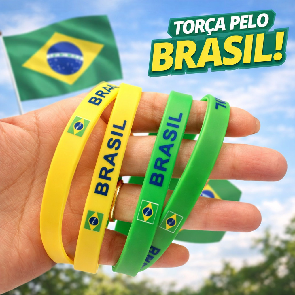 Kit com 4 /8/12/24 Pulseiras de Silicone Brasil – Verde e Amarelo, Unissex em Oferta na Shopee