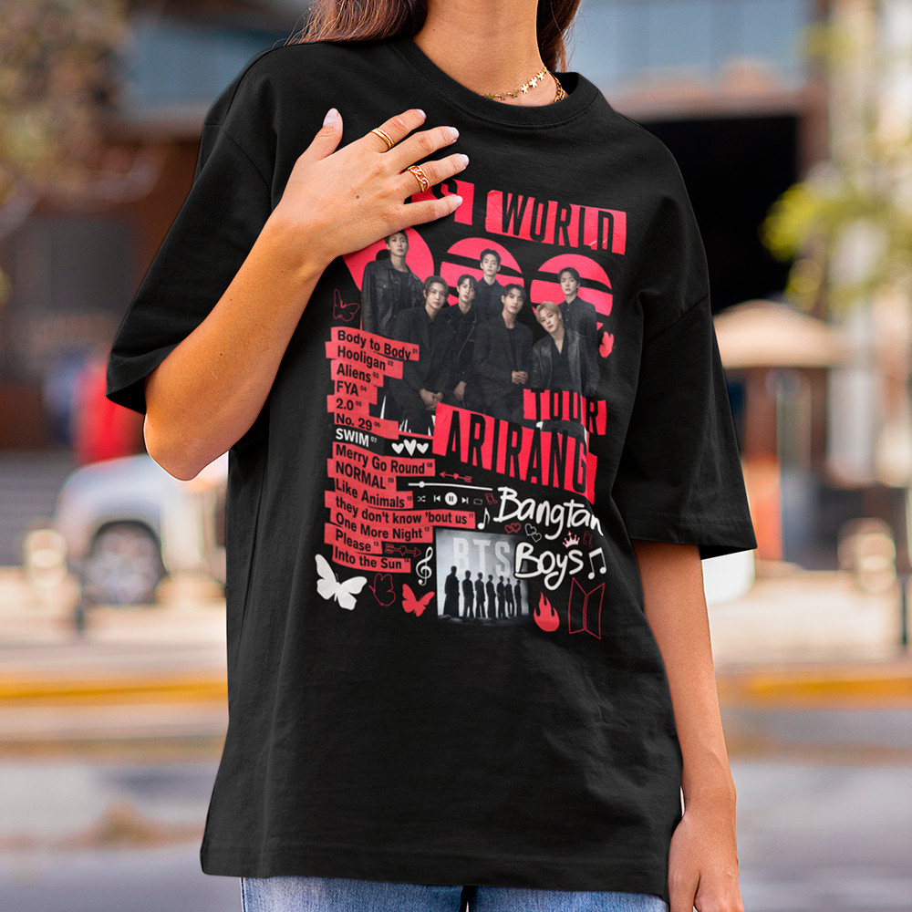 BTS ARIRANG S/S Tour T-Shirt Tシャツ 黒 L Camisa Bts Bangtan Army Turnê Arirang Tracklist Camiseta Feminina