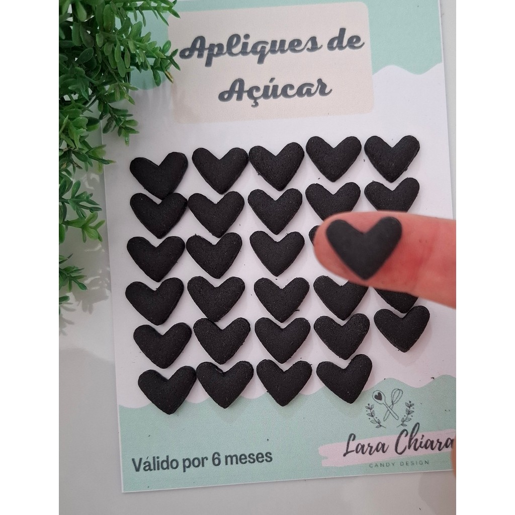 Aplique de açúcar / confeitos de açúcar coração M preto