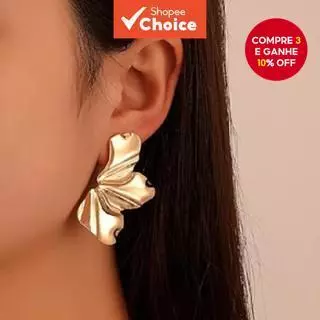 Brincos Martelados De Meia Folha Para Mulheres , Joias Orgânicas Diárias Da Moda , Presente em Oferta na Shopee