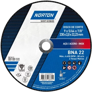Disco de corte para inox 9x5/64x7/8pol - BNA22 - Norton em Oferta na Shopee