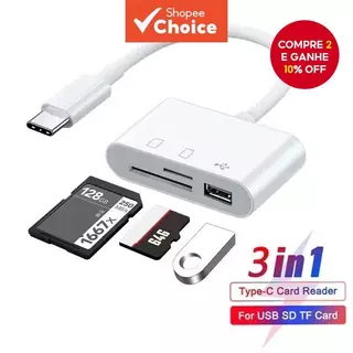 Tipo C para 3 em 1 leitor de cartão TF SD USB de alta velocidade OTG cartão de memória para Android Laptop em Oferta na Shopee