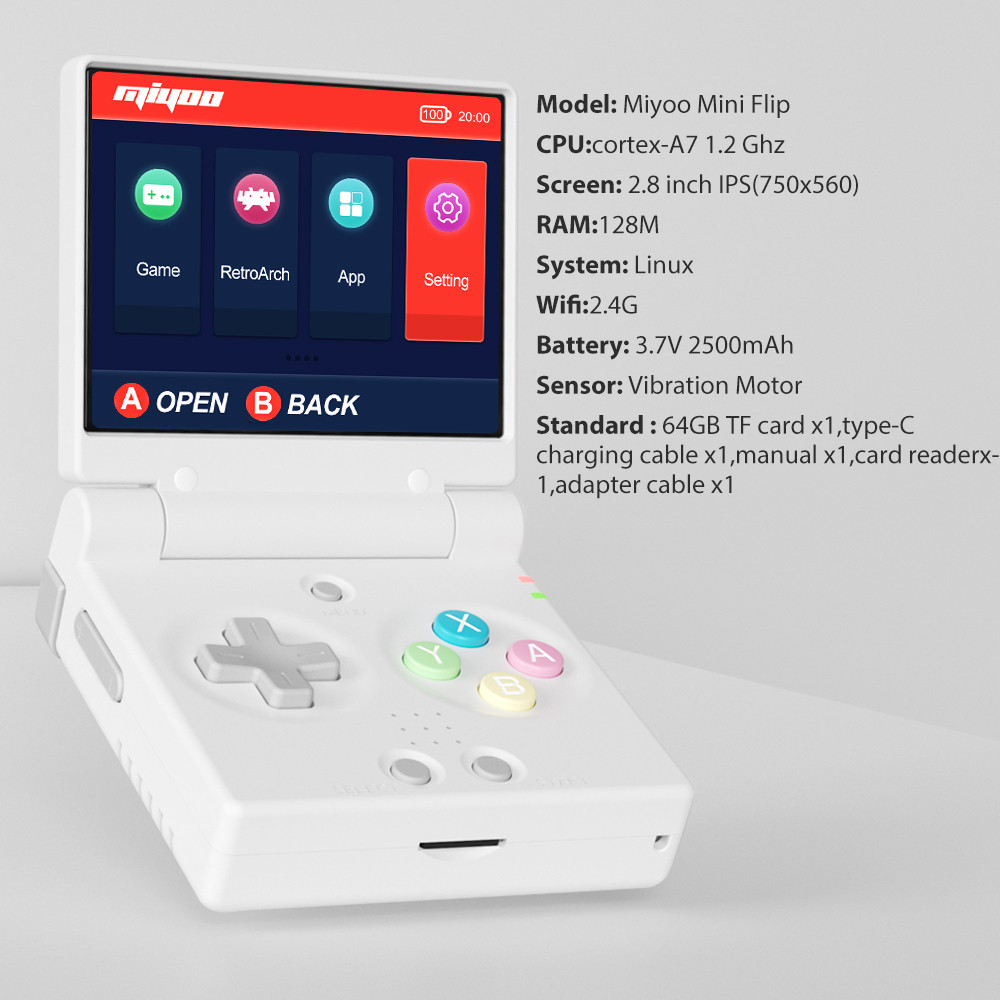Miyoo Mini Flip　ホワイト MIYOO Mini Flip Retro Console De Jogos Portátil Com Nova Dobradiça