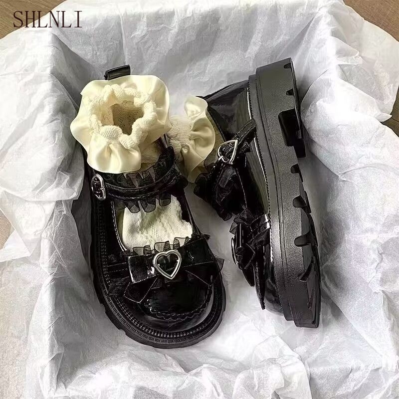 Sapatos Japoneses Fofos De Couro Com Sola Grossa Femininos Doces