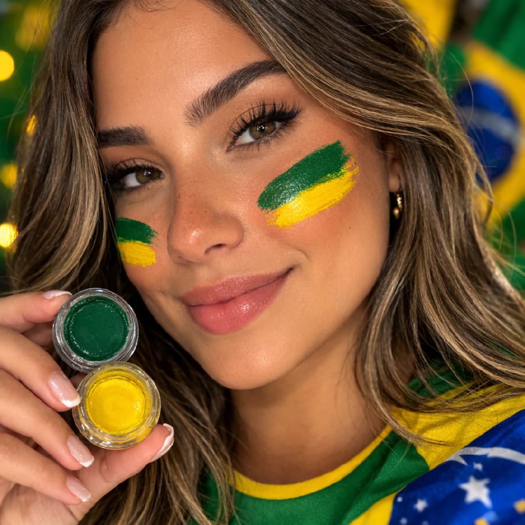 Tinta Facial Brasil Verde e Amarelo Copa do Mundo - 01 unid em Oferta na Shopee