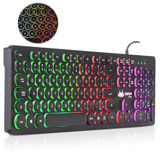 Teclado Gamer USB Com Fio com luz RGB 107 Teclas Gravadas a Laser em Formato Arredondado ABNT2 Para Windows Linux e Mac
