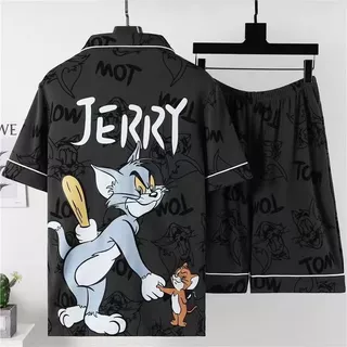 Pijama De Verão Masculino De Manga Curta Solto Plus Size Desenho Animado Estudante Cardigan Conjunto De Roupas Para Casa em Oferta na Shopee