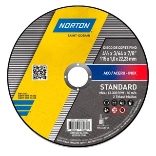 Disco de corte ultrafino p/ metal e inox 4.1/2x7/8 x1,0 mm Norton em Oferta na Shopee