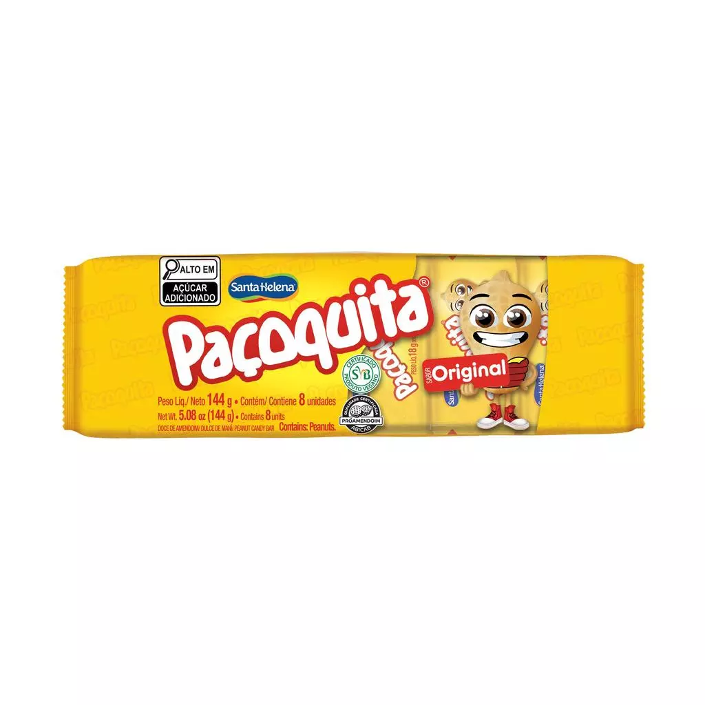 Paçoquita Original Flowpack 144g embalagem amarela com personagem