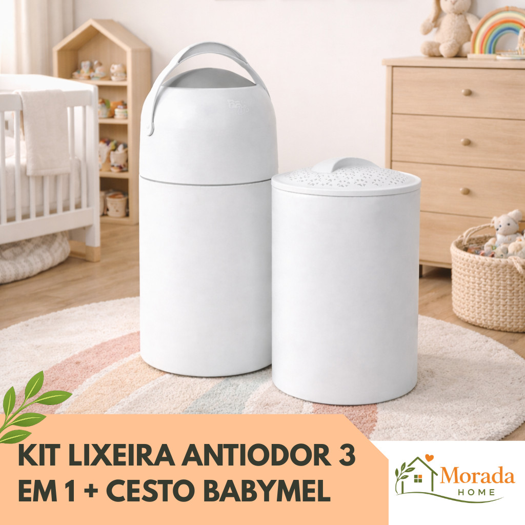 Kit Lixeira Antiodor e cesto Baby Mel para Quarto de Bebê, Banheiro, Fraldas, Consultório, Cozinha