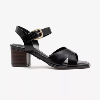Sandália Feminina Esther Couro Preto em Oferta na Shopee