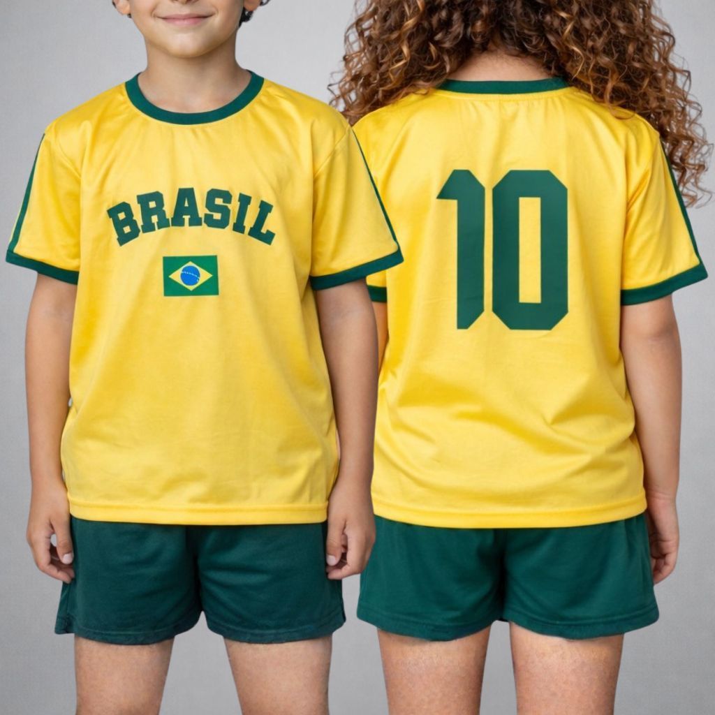 Camisa do brasil em dryfit estampada camiseta poliéster tamanho 02 ao 14 em Oferta na Shopee