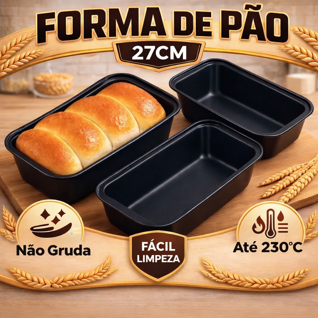 Formas de Pão Antiaderente 25CM Assadeira Retangular Não Gru
