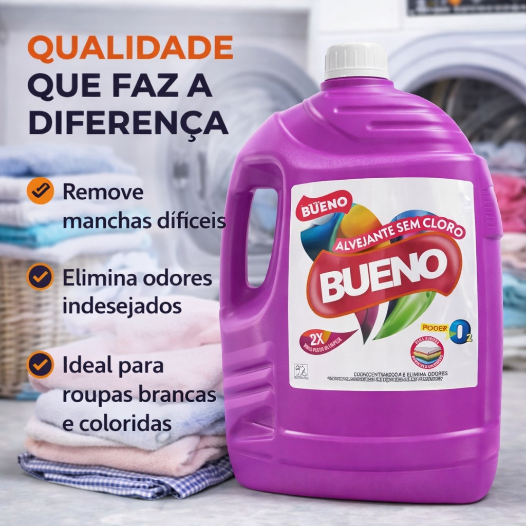 Alvejante Sem Cloro Bueno 5 Litros Tira Manchas Potente Para Roupas ...