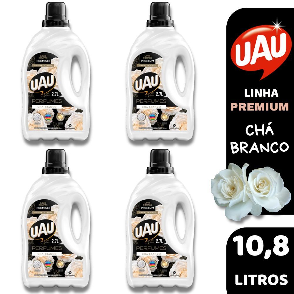 4 Lava Roupas Liquido Uau Inglesa Chá Branco Perfumes 2,7 L