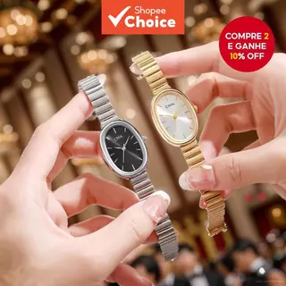 Relógio Feminino Elegante Com Design Oval E Pulseira De Aço Inoxidável Para Uso Diário em Oferta na Shopee